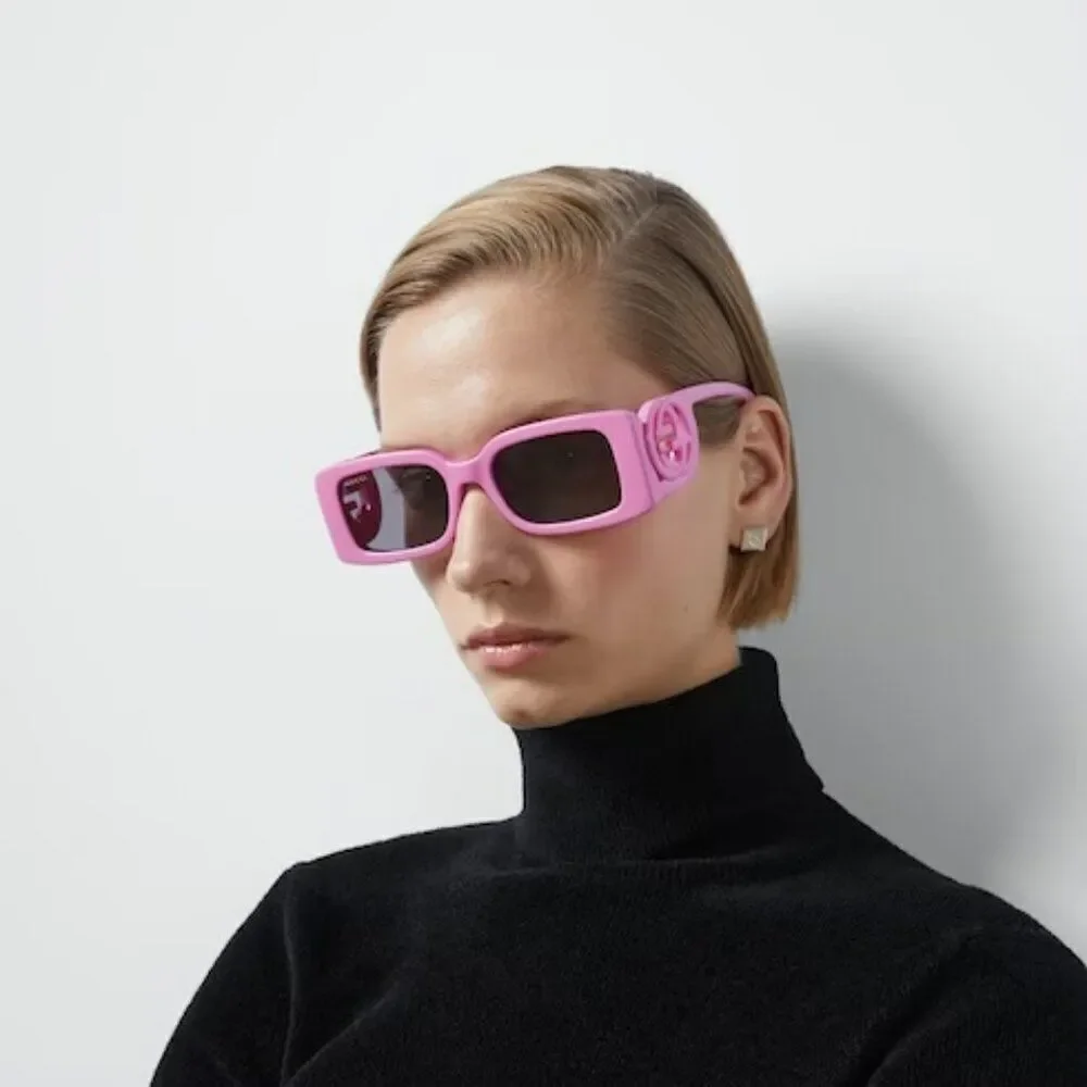 NEW Gucci GG1325S 006 Pink Grey Rectangle Unisex Sunglasses GG 1325S